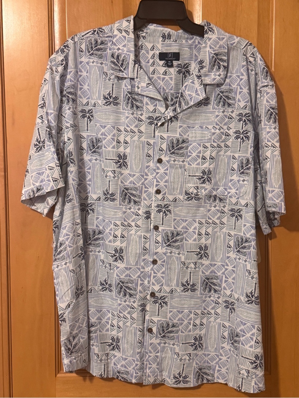 George Light Blue and Navy Short-Sleeve Camp Shirt